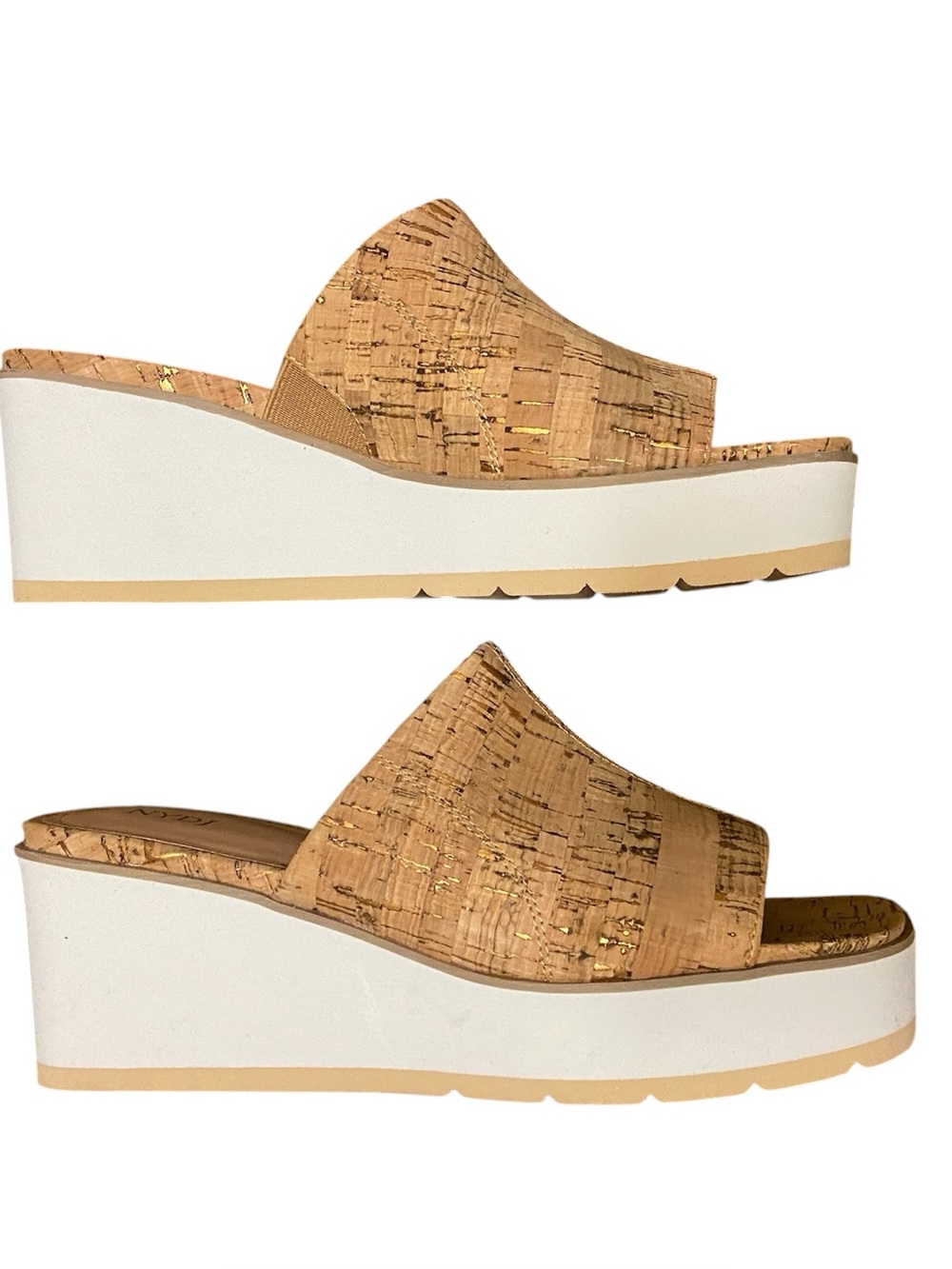 NYDJ Women’s Rysa Cork Slip-On Wedge Sandals Gold Accents Size 9 NWOT Neutral - Picture 8 of 13